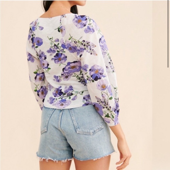 ANTHROPOLOGIE Floral V Neck ruched knit top size M - Picture 5 of 16